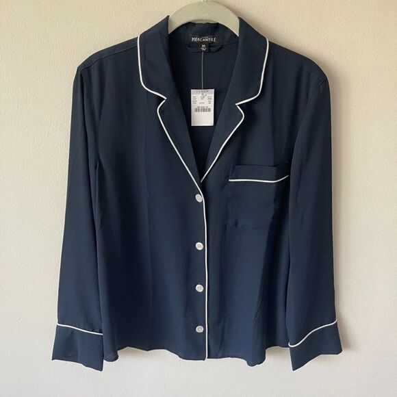 J.Crew Factory Piped Pajama Blouse Shirt - Picture 2 of 6